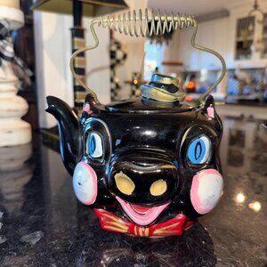 Vintage Thames Anthropomorphic Redware Pig Hobo Teapot Metal Handle Japan